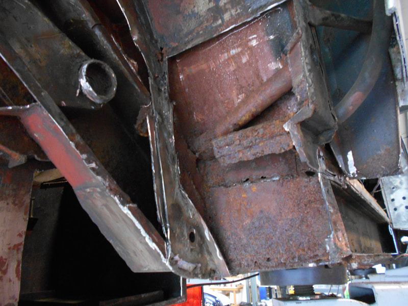 Aston Martin DB6 Volante Restoration -right hand rear suspension point excessive corrosion to be addressed