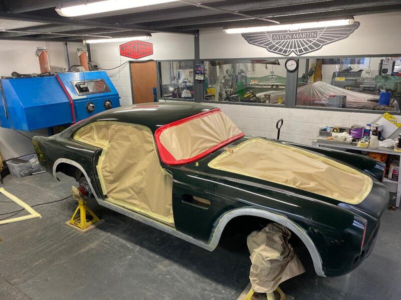 Aston Martin DB4 restoration - ready to feather out the edges then lightly skim with filler