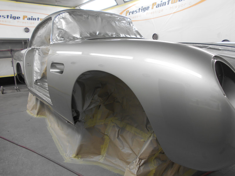 Aston Martin DB5 paintwork - body now all shiny now it has been clear coated