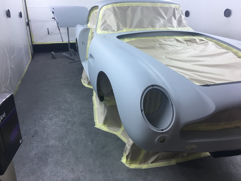 Aston Martin DB5 paintwork - masked, degreased and ready for painting