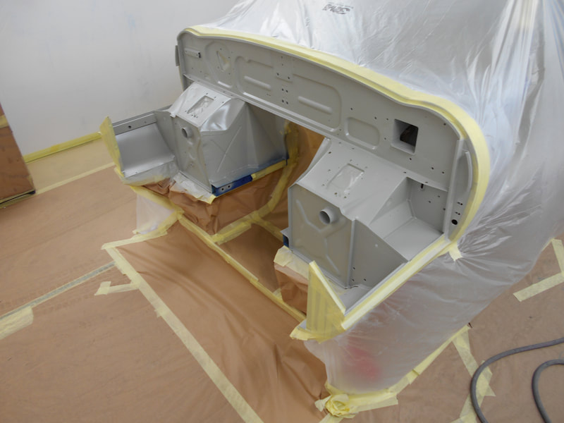 Jaguar E-type paintwork - bulkhead ready for painting