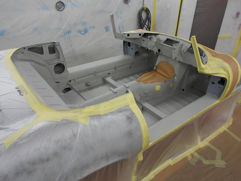 Jaguar E-type paintwork - cabin area ready for topcoat