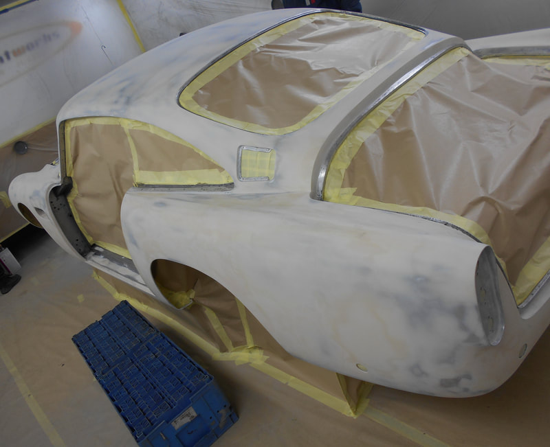 Aston Martin DB5 Restoration - masked ready for spray polyester primer - 1