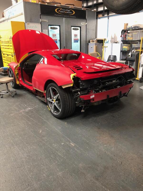 Ferrari 458 paintwork -left hand rear wing prepared for paint