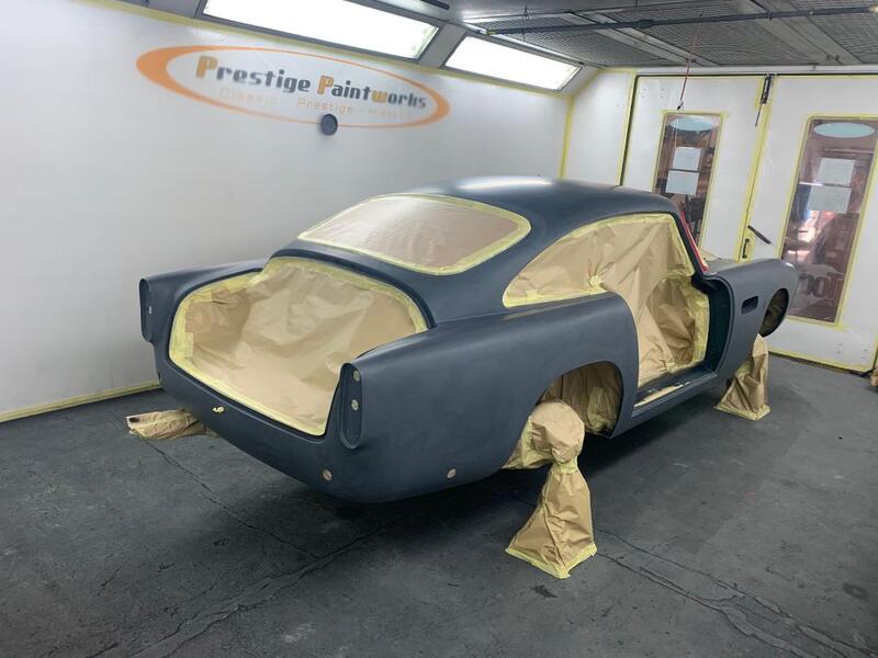 Aston Martin DB4 paintwork - all masked ready for painting